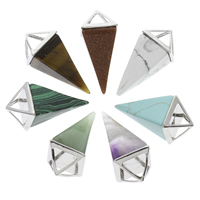 Mixed Gemstone Pendants, with brass bail, platinum color plated Approx 