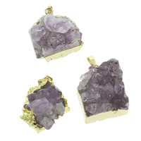 Natural Agate Druzy Pendant, Ice Quartz Agate, with brass bail, Nuggets, gold color plated, druzy style, purple - Approx 