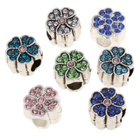 Rhinestone Zinc Alloy European Beads, Flower, antique silver color plated, without troll & with rhinestone lead & cadmium free Approx 4mm 