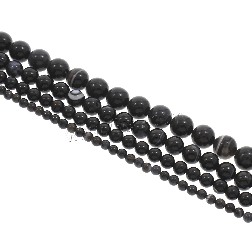 Natürliche schwarze Achat Perlen, Schwarzer Achat, rund, verschiedene Größen vorhanden, Bohrung:ca. 1mm, Länge:ca. 15 ZollInch, verkauft von Strang