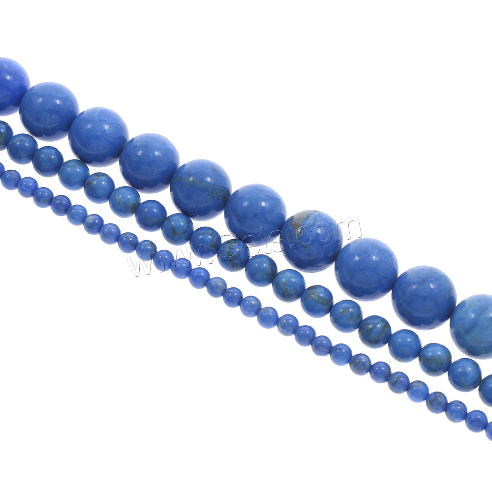 Bolas turquesas sintéticos, Turquesa sintético, Esférico, diverso tamaño para la opción, azul, agujero:aproximado 1mm, longitud:aproximado 15 Inch, Vendido por Sarta