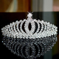 Bridal Tiaras, Zinc Alloy, with Brass, platinum color plated, for bridal & with rhinestone 