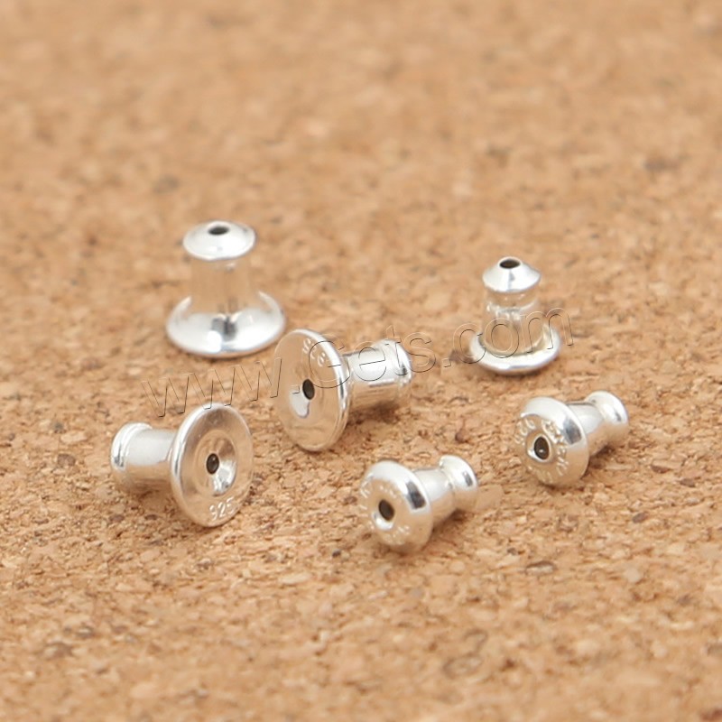 Sterling Silver Ear Nut Component, 925 Sterling Silver, different size for choice, Hole:Approx 1mm, Sold By Pair
