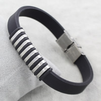 Silicone Stainless Steel Bracelets, with Silicone, original color Approx 7.5 Inch 