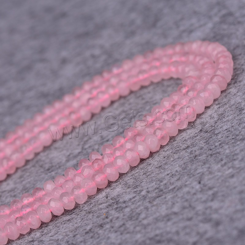 Natürliche Rosenquarz Perlen, Rondell, verschiedene Größen vorhanden & facettierte, Bohrung:ca. 1mm, Länge:ca. 15 ZollInch, verkauft von Strang