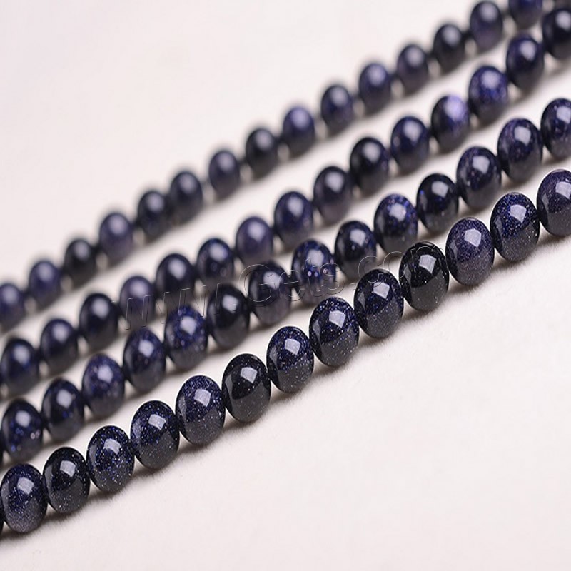 Blaue Goldstein Perlen, blauer Goldsand, rund, natürlich, verschiedene Größen vorhanden, Bohrung:ca. 1-2mm, Länge:ca. 15 ZollInch, verkauft von Strang