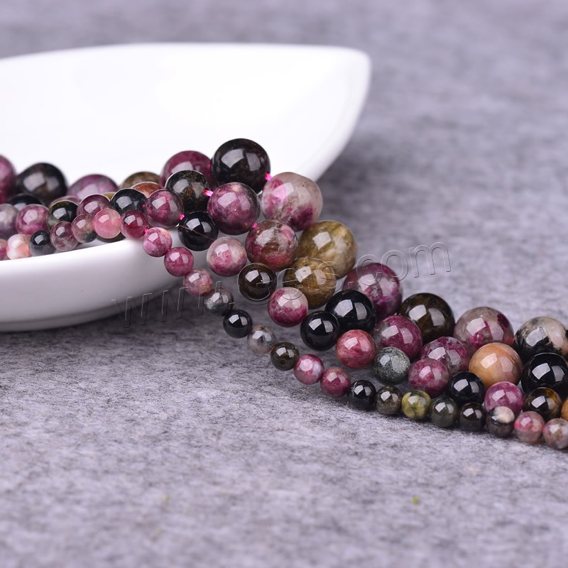 Natürlicher Turmalin Perlen, rund, Oktober Birthstone & verschiedene Größen vorhanden, Bohrung:ca. 0.5mm, Länge:ca. 15 ZollInch, verkauft von Strang