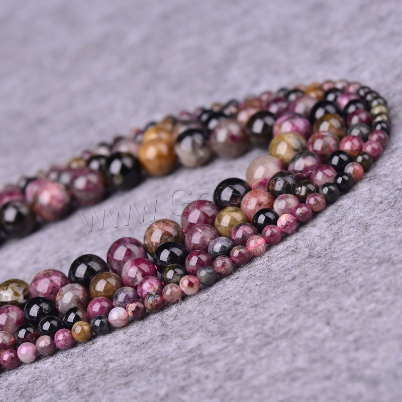Natürlicher Turmalin Perlen, rund, Oktober Birthstone & verschiedene Größen vorhanden, Bohrung:ca. 0.5mm, Länge:ca. 15 ZollInch, verkauft von Strang