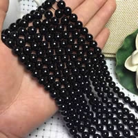 Natürlicher Turmalin Perlen, rund, Oktober Birthstone & verschiedene Größen vorhanden, schwarz, Grade A, Bohrung:ca. 1-2mm, Länge:ca. 15 ZollInch, verkauft von Strang