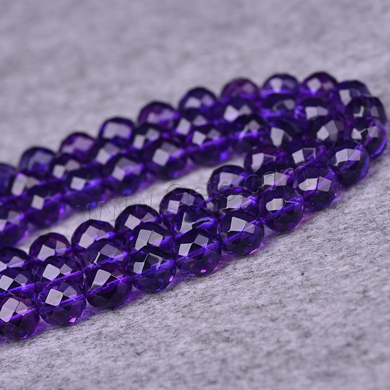 天然紫水晶のビーズ, アメジスト, ラウンド形, 合成, 64 面 & 2 月誕生石 & 異なるサイズの選択 & 切り面, 穴:約 1-2mm, 長さ:約 15 インチ, 売り手 ストランド