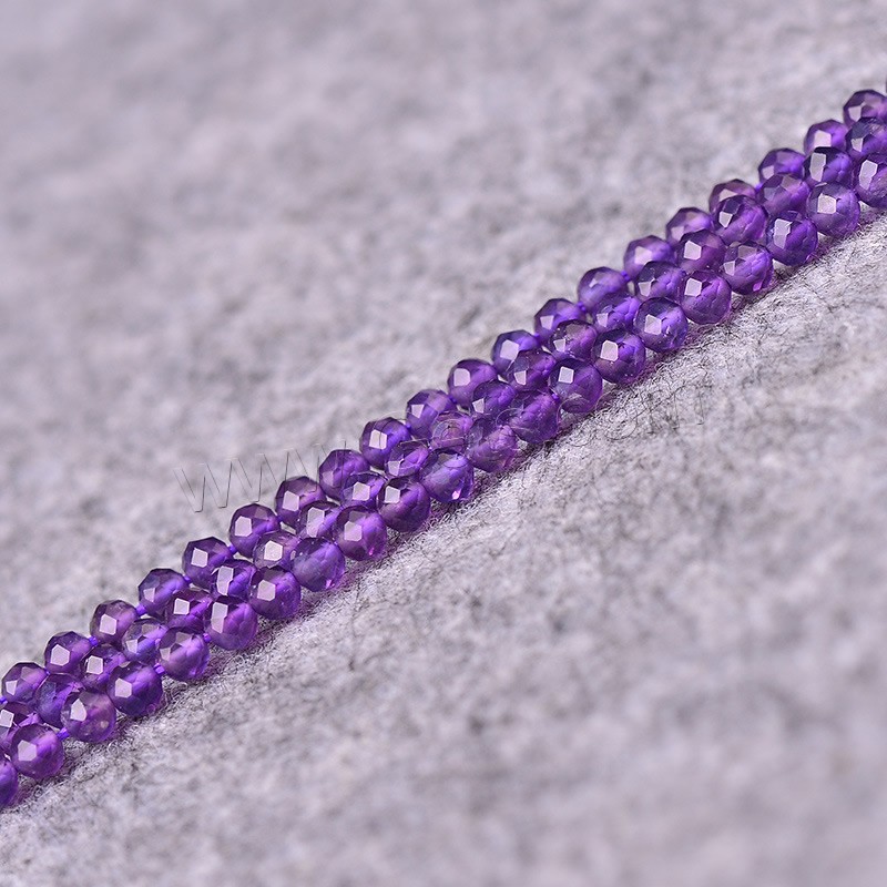 天然紫水晶のビーズ, アメジスト, ラウンド形, 2 月誕生石 & 異なるサイズの選択 & 切り面, グレードAAAAA, 穴:約 1mm, 長さ:約 15 インチ, 売り手 ストランド