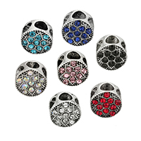 Rhinestone Zinc Alloy European Beads, Flat Round, antique silver color plated, without troll & with rhinestone Approx 5mm 
