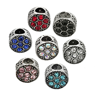Rhinestone Zinc Alloy European Beads, Flat Round, antique silver color plated, without troll & with rhinestone Approx 5mm 