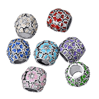 Rhinestone Zinc Alloy European Beads, Drum, antique silver color plated, without troll & enamel & with rhinestone Approx 5mm 