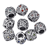 Rhinestone Zinc Alloy European Beads, Drum, antique silver color plated, without troll & with rhinestone Approx 5mm 
