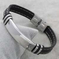 Men Bracelet, Stainless Steel, with PU Leather & Silicone, original color Approx 7.5 Inch 