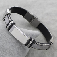 PU Leather Cord Bracelets, Stainless Steel, with PU Leather & Silicone, original color Approx 7.5 Inch 