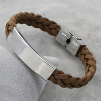 Нержавеющая сталь браслет, нержавеющая сталь, с шерстяной шнур, плетеный браслет, оригинальный цвет длина:Приблизительно 7.5 дюймовый, продается Strand
