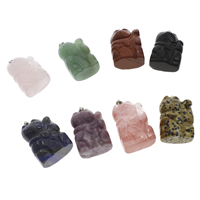 Pendentifs pierres gemmes mixtes , pierre gemme, avec laiton caution, Fortune Cat, Placage de couleur platine - Environ Vendu par PC