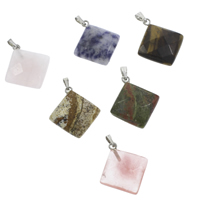 Mixed Gemstone Pendants, with brass bail, Rhombus, platinum color plated Approx 