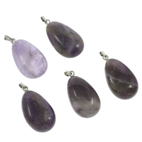 Amethyst Pendant, with brass bail, Teardrop, platinum color plated, February Birthstone - Approx 