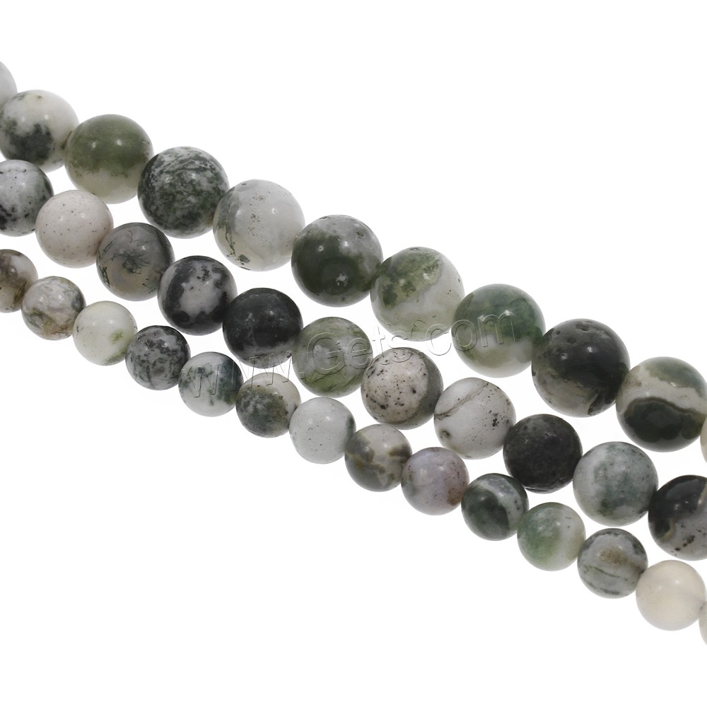 Perles en pierre d'agate mousse naturelle, Rond, normes différentes pour le choix, Trou:Environ 1mm, Longueur:Environ 15 pouce, Vendu par brin