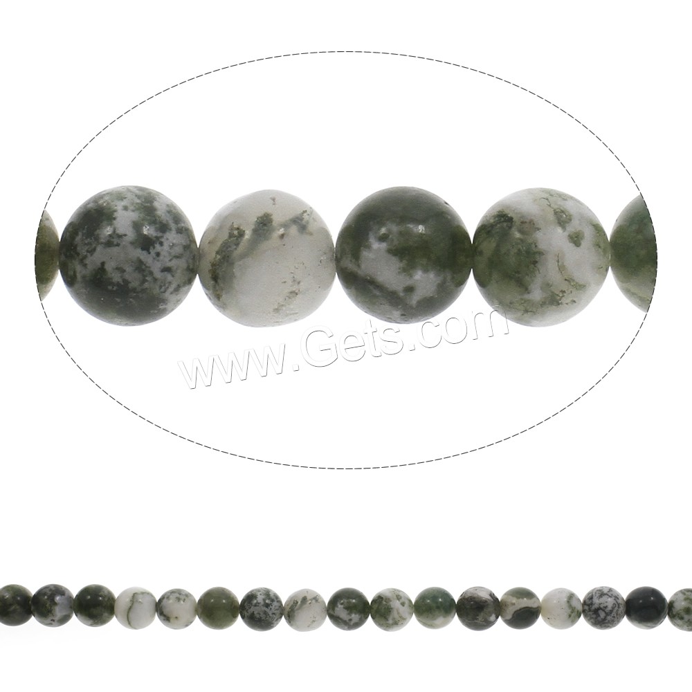 Perles en pierre d'agate mousse naturelle, Rond, normes différentes pour le choix, Trou:Environ 1mm, Longueur:Environ 15 pouce, Vendu par brin