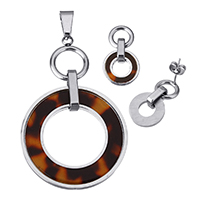 Fashion Stainless Steel Jewelry Sets, pendant & earring, with Resin, Donut, plated Approx 