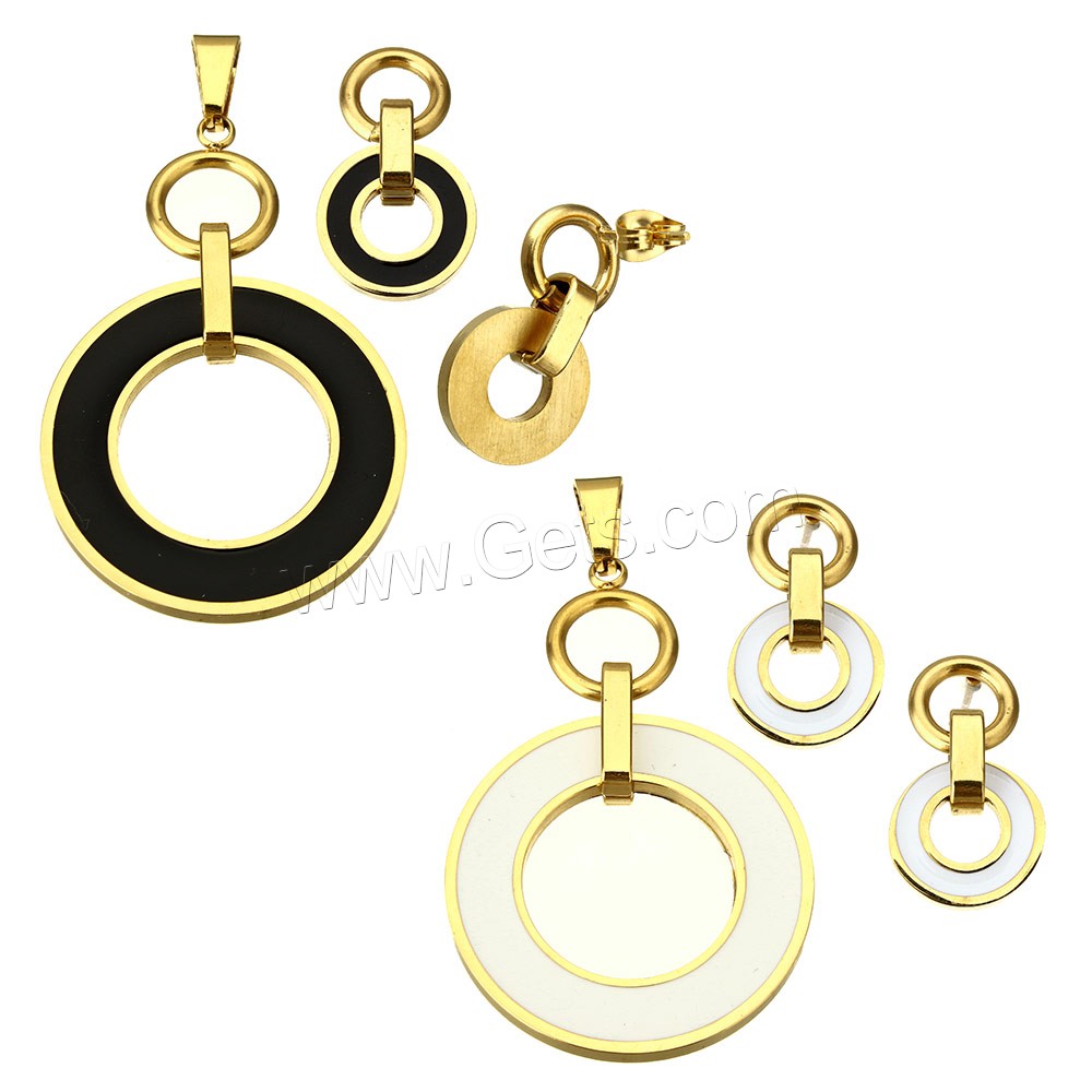 Enamel Stainless Steel Jewelry Sets, pendant & earring, Donut, plated, more colors for choice, 54mm, 34x2.5mm, 24mm, 13.5x14mm, Hole:Approx 4x8mm, Sold By Set