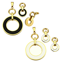 Enamel Stainless Steel Jewelry Sets, pendant & earring, Donut, plated 54mm 24mm Approx 