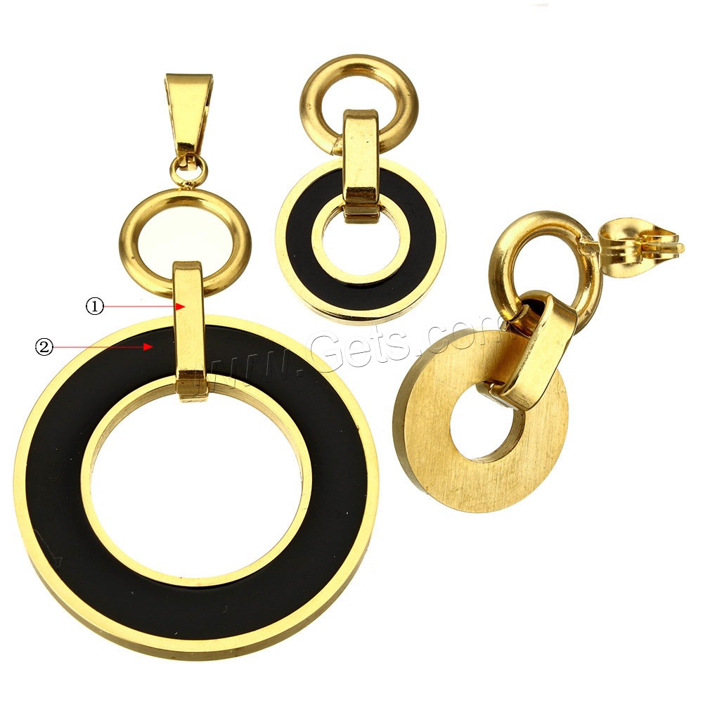 Enamel Stainless Steel Jewelry Sets, pendant & earring, Donut, plated, more colors for choice, 54mm, 34x2.5mm, 24mm, 13.5x14mm, Hole:Approx 4x8mm, Sold By Set