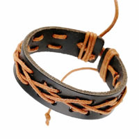 Cowhide Bracelets, with Linen, adjustable .7-12 Inch 
