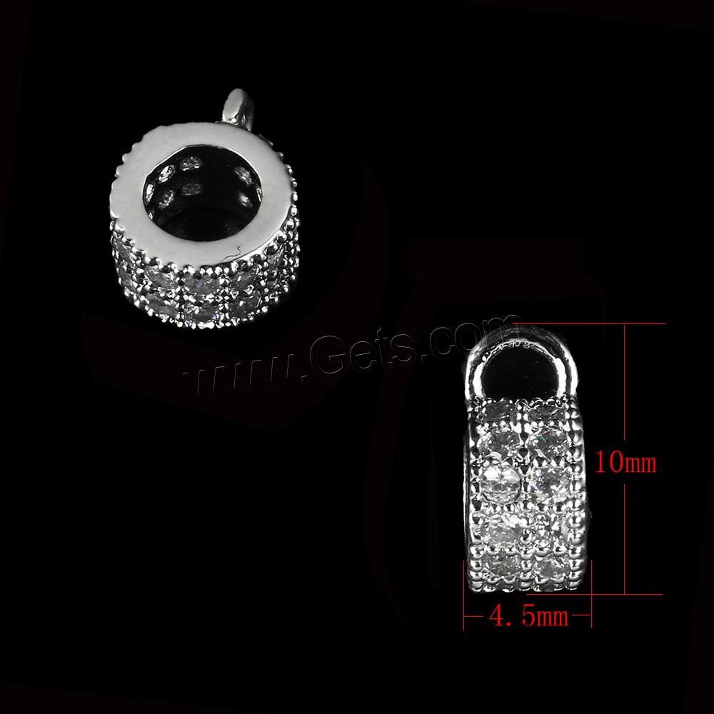 Brass Bail Bead, Donut, plated, micro pave cubic zirconia, more colors for choice, 4.5x10mm, Hole:Approx 4.5mm, 3x1mm, Sold By PC
