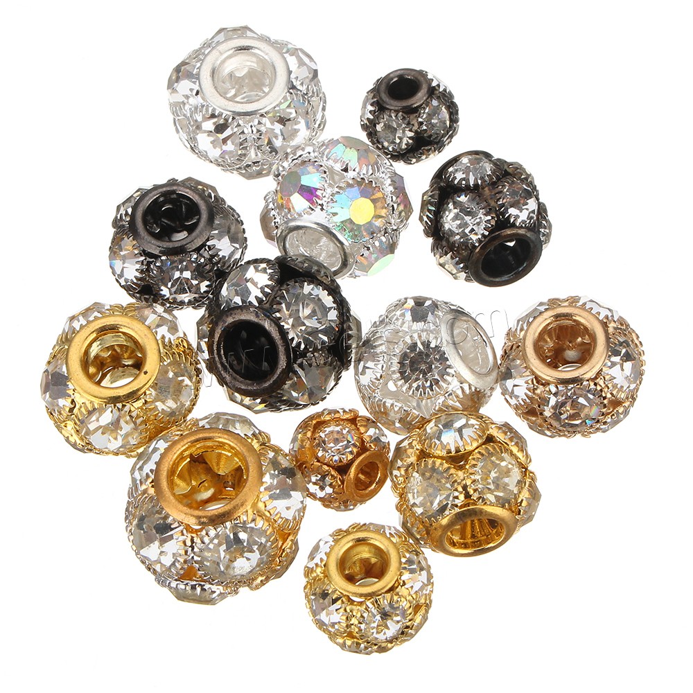 Ball Rhinestone Spacer, Brass, Drum, plated, different size for choice & with rhinestone, more colors for choice, Sold By PC