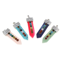 Mixed Gemstone Pendants, with zinc alloy bail, natural & with rhinestone Approx 