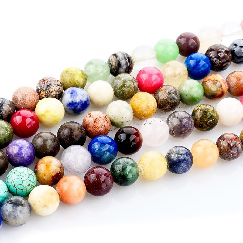 Mixed Gemstone Beads, Round, natural, different size for choice, Hole:Approx 1mm, Length:Approx 15 Inch, Sold By Strand