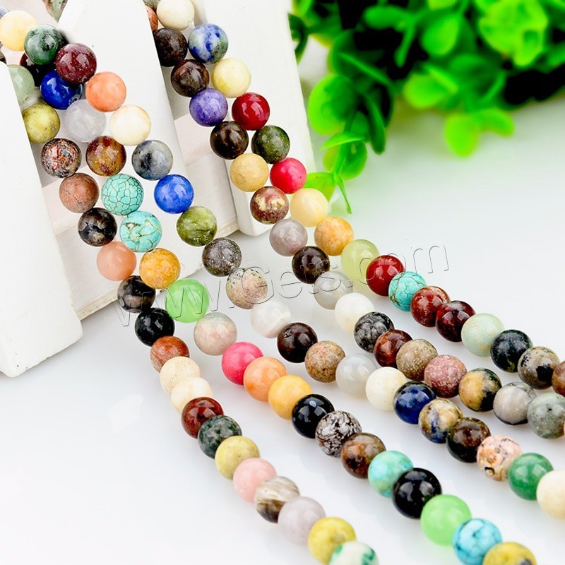 Perles de pierre gemme mixte, Rond, naturel, normes différentes pour le choix, Trou:Environ 1mm, Longueur:Environ 15 pouce, Vendu par brin