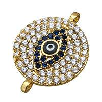 Evil Eye Jewelry Connector, Brass, Flat Round, real gold plated, evil eye pattern & micro pave cubic zirconia & enamel & 1/1 loop Approx 1.5mm 