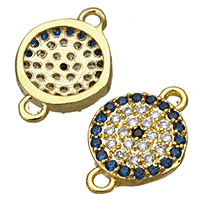 Cubic Zirconia Micro Pave Brass Connector, Flat Round, real gold plated, micro pave cubic zirconia & 1/1 loop Approx 1mm 
