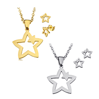 Fashion Stainless Steel Jewelry Sets, earring & necklace, Star, plated, oval chain Approx 19 Inch 