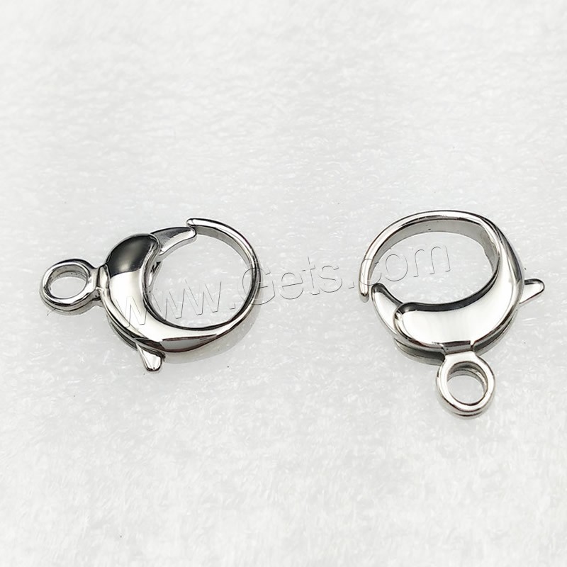 Stainless Steel Lobster Claw Clasp, different size for choice, original color, Hole:Approx 1.5mm, Sold By PC