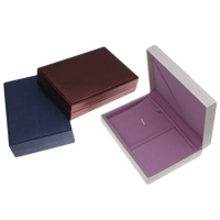 Cardboard Jewelry Set Box, finger ring & earring & necklace, with PU Leather & Velveteen, Rectangle 