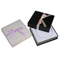 Cardboard Necklace Box, with PU Leather & Velveteen, Square 