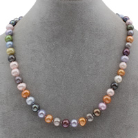 Natural Freshwater Pearl Necklace, brass lobster clasp, with 4cm extender chain, Potato, multi-colored, 8-9mm Approx 16.5 Inch 