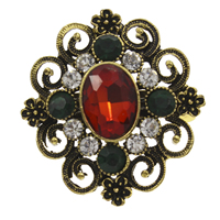 Crystal Brooch, Zinc Alloy, with Crystal, Flower, antique gold color plated, faceted & with rhinestone, lead & cadmium free 