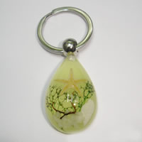 Resin Key Chain, with Zinc Alloy, Teardrop, platinum color plated, luminated 