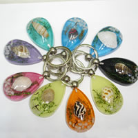 Resin Key Chain, with Trumpet Shell & Zinc Alloy, Teardrop, platinum color plated, ocean design & mixed pattern 