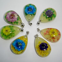 Resin Zinc Alloy Pendants, with zinc alloy bail, Teardrop, silver color plated, mixed pattern & luminated Approx 