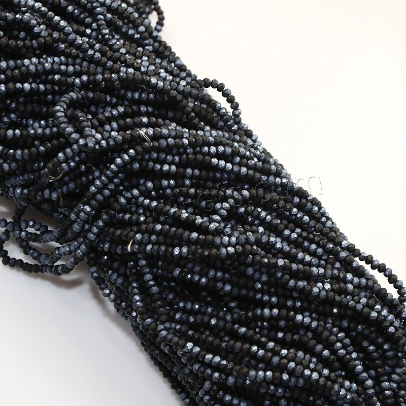 Perles de cristal rondelle, semi-plaqué, normes différentes pour le choix & facettes, noir, Trou:Environ 0.8-1mm, Longueur:Environ 16 pouce, Vendu par brin