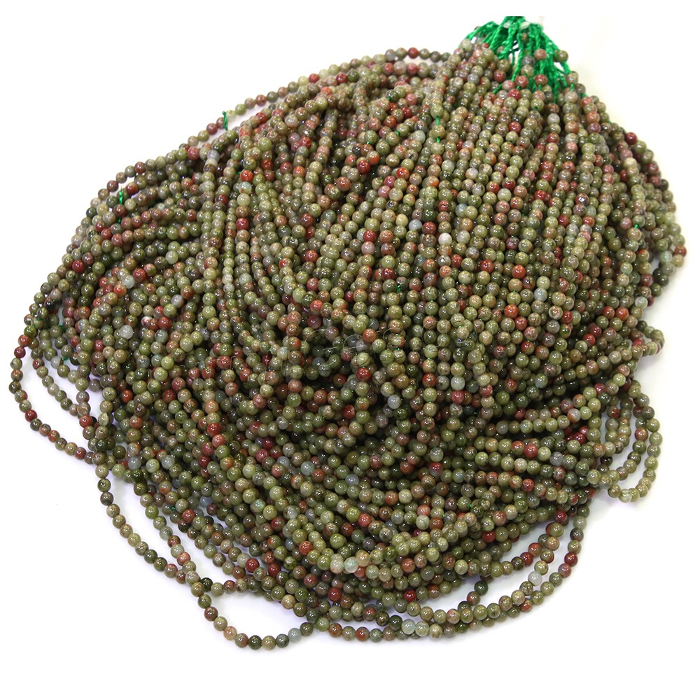 Unakit Perlen, Unakite, rund, natürlich, verschiedene Größen vorhanden, Bohrung:ca. 0.5mm, Länge:ca. 17 ZollInch, verkauft von Strang